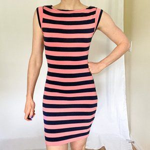 French Connection Navy Blue & Pink Striped Bodycon Tank Dress